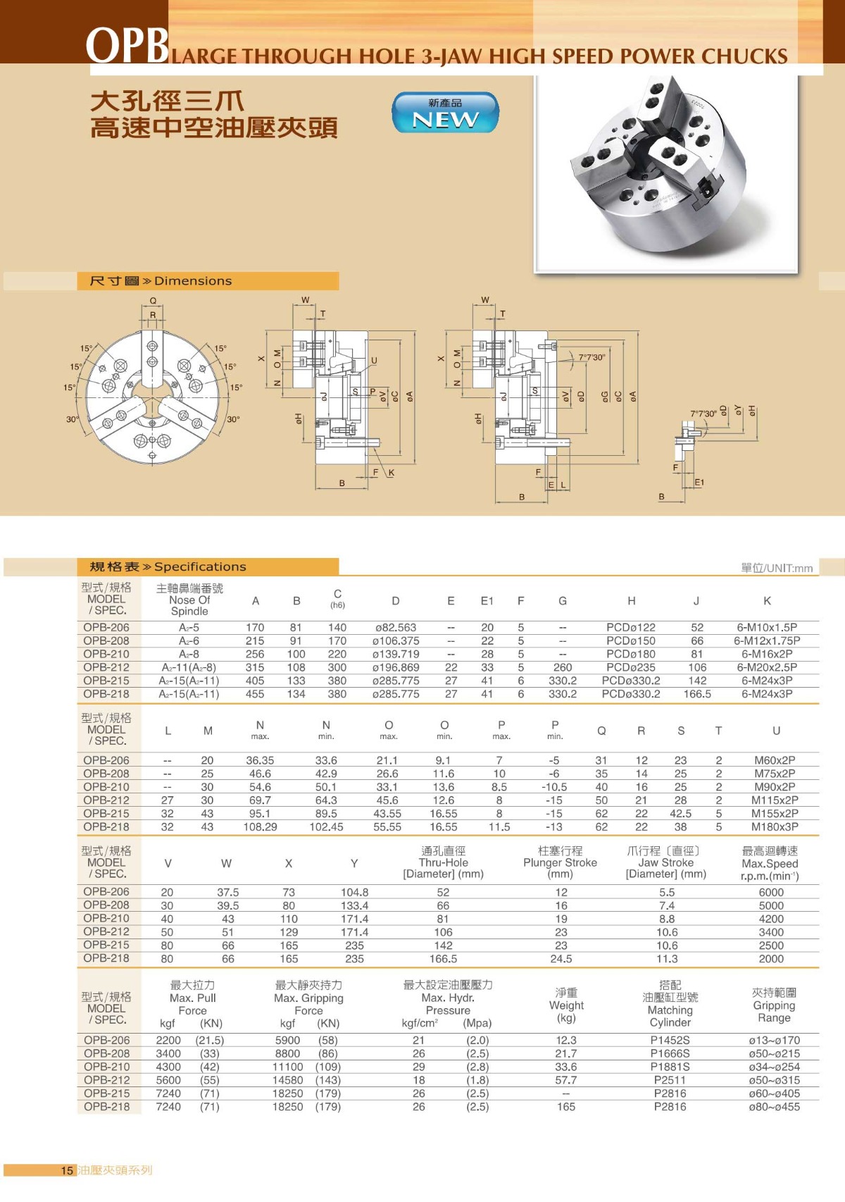 千島三爪大通孔卡盤參數(shù)表