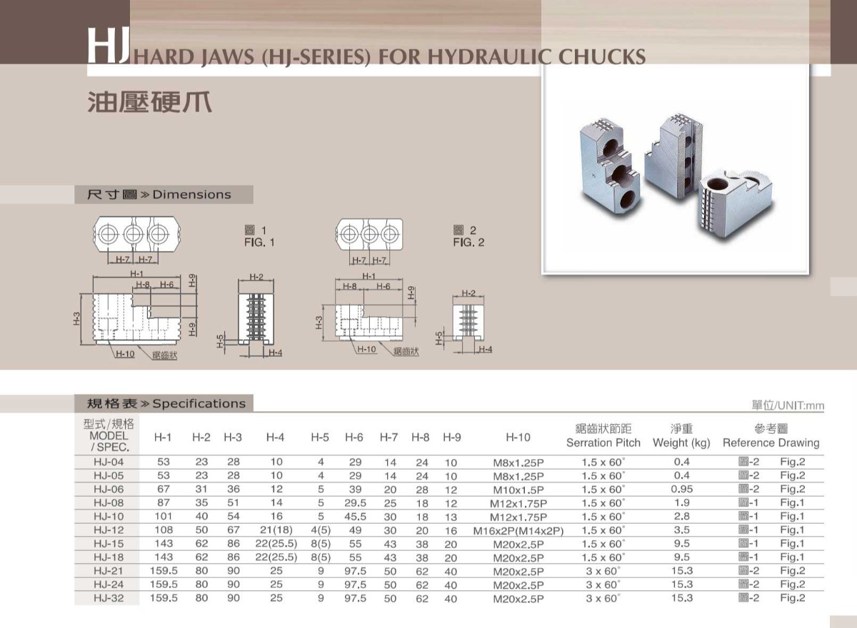 千島卡盤油壓硬爪參數表