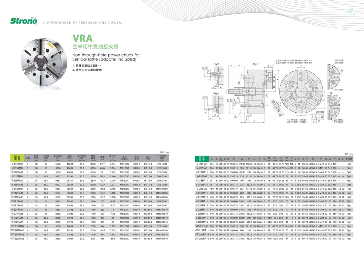 億川三爪立車用液壓卡盤參數表
