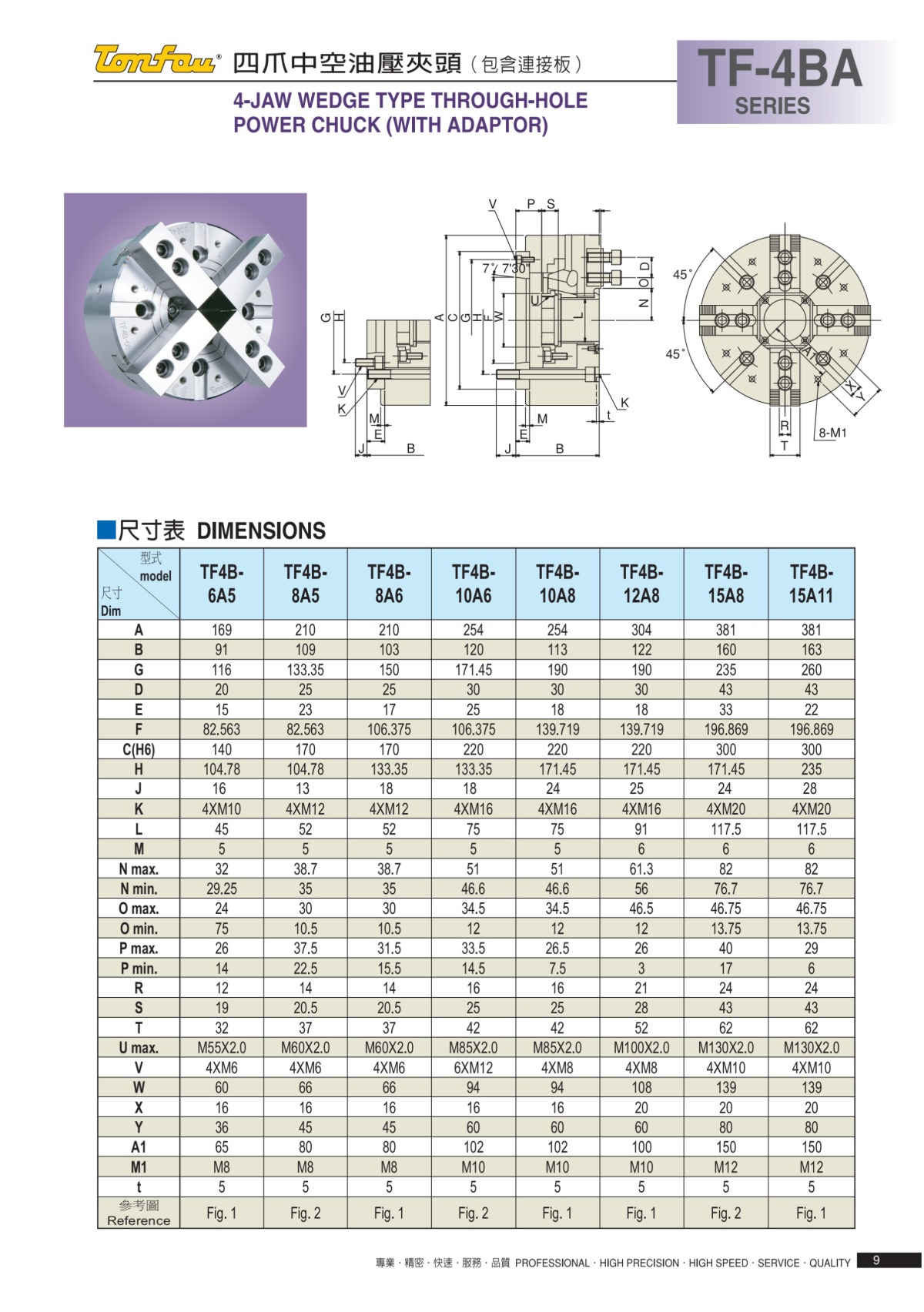 通福四爪中空液壓卡盤參數表