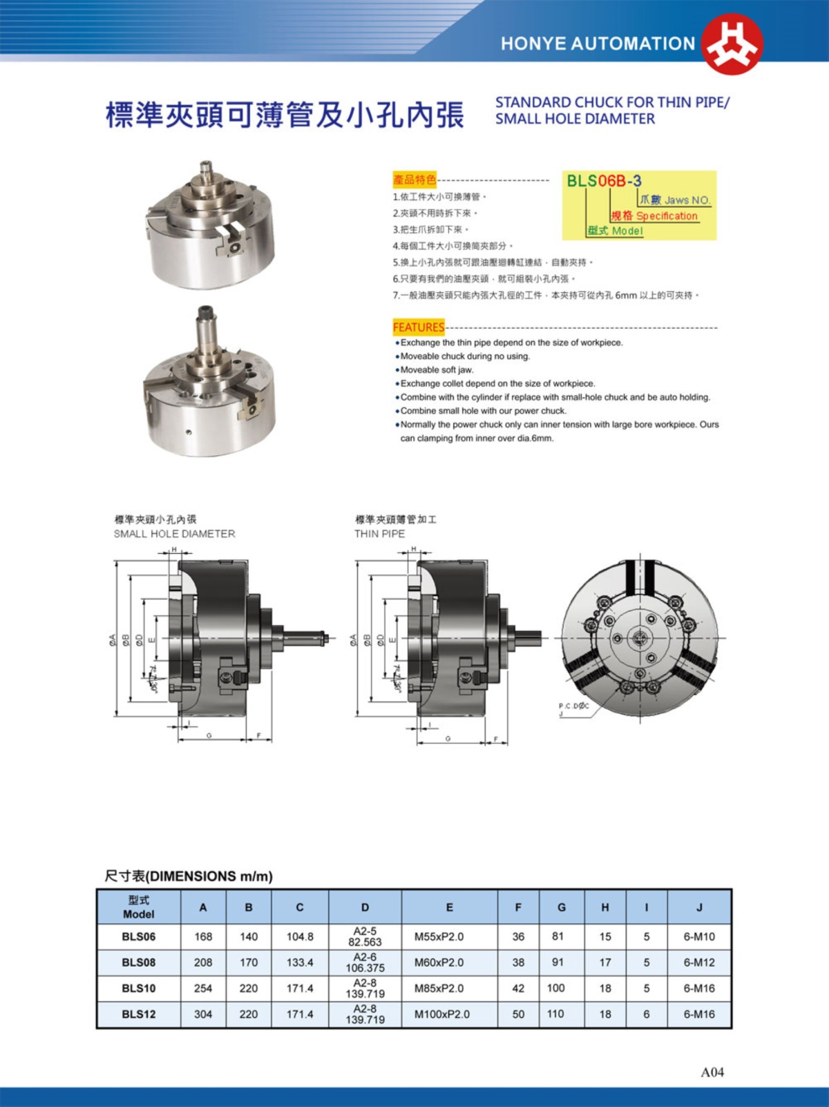 浩揚標準卡盤可薄管及小孔內張參數表