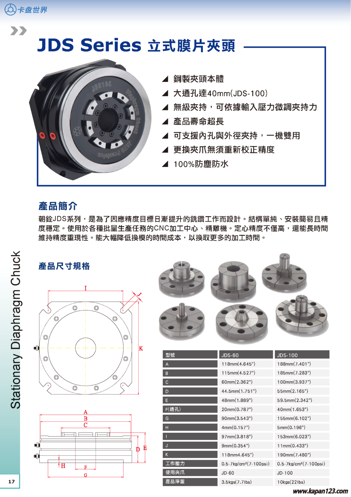朝銓立式膜片夾頭參數表